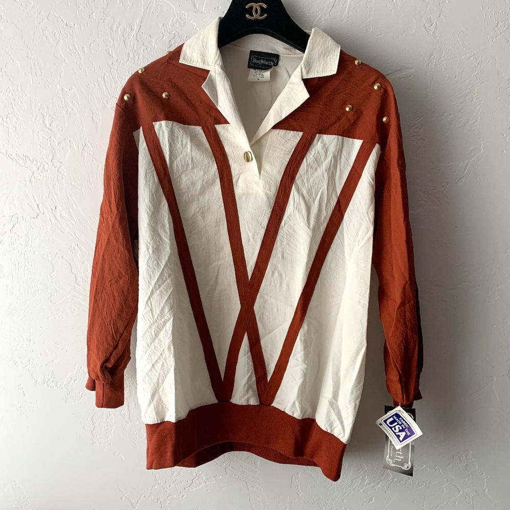 NWT Vtg 90s BonWorth Retro Color Block Blouse Top